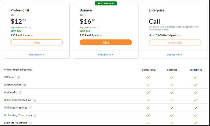 GoToMeeting-การกำหนดราคาและแผน