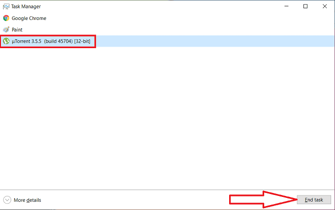 uTorrent dosyasını seçtikten sonra görevi sonlandır seçeneğini seçin.