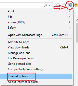 option internet du menu outils