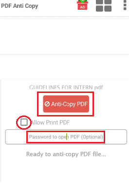 คลิกที่ตัวเลือก pdf ป้องกันการคัดลอก