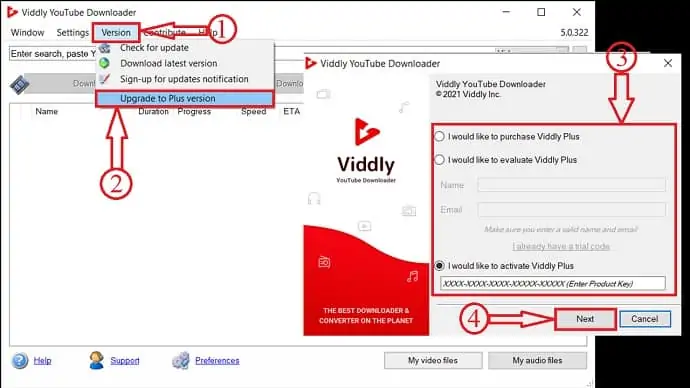 Esegui l'upgrade alla versione Viddly Plus