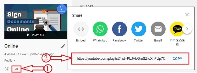 Copia l'URL del video di YouTube