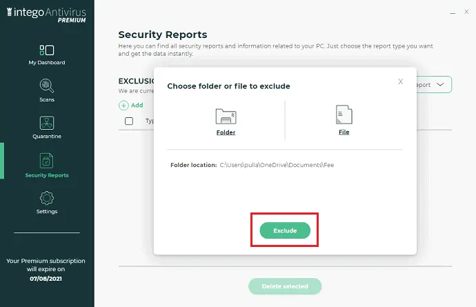 Intego-Antywirus-dla-PC-z wykluczeniem-folderów-lub-plików