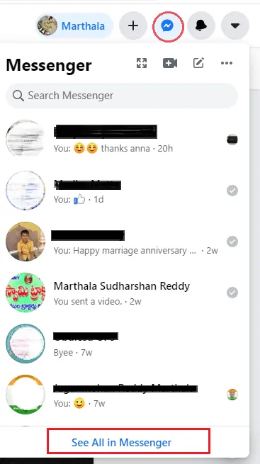 verificați o dată în chat-urile messenger pentru mesajele dvs. șterse