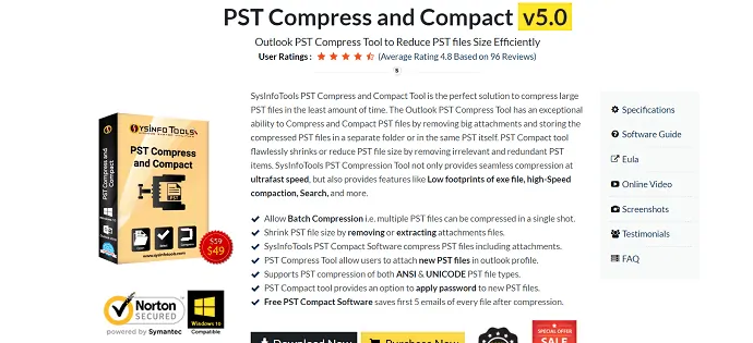 SysinfoTools PST sıkıştırma ve kompakt araç.