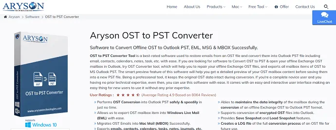 ARYSON- cel mai bun software de conversie OST în PST