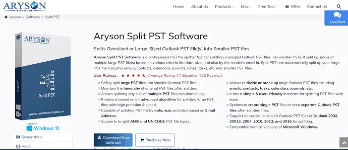 Aryson SplitPStソフトウェア。