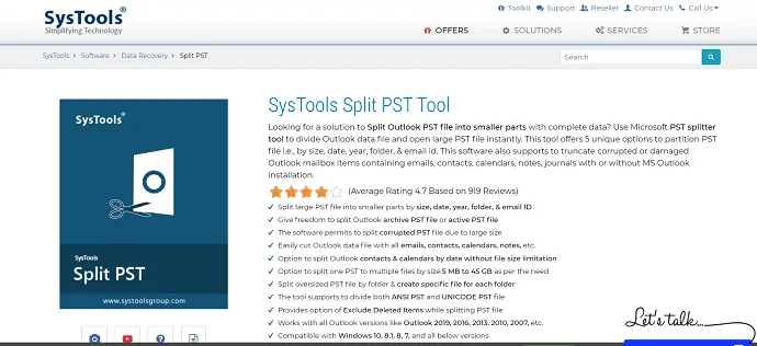 Herramienta SysTools Split PST.