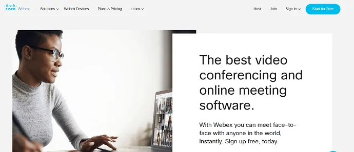 Offizielle Seite der Cisco Webex-Meeting-Website.