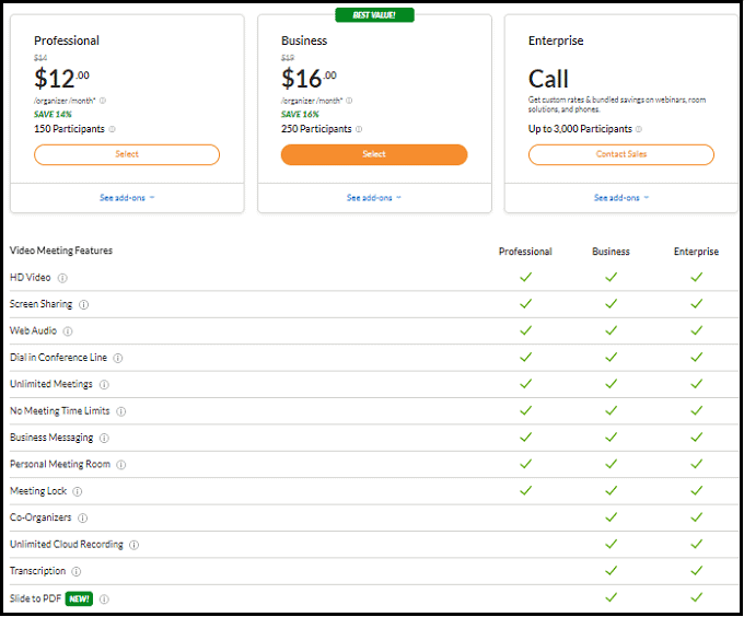 Planes y precios de GoToMeeting