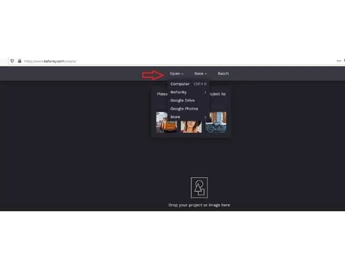 Passo 1 Abra o site do Befunky e clique em abrir para carregar sua imagem do computador local