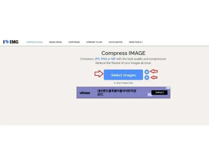 Etapa 1: abra o site e faça upload de imagens para compactação