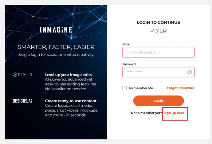 opção de inscrição