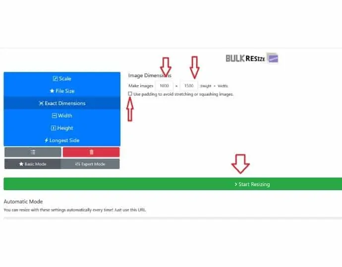 Etapa 3 Insira uma nova dimensão de largura e altura. E, finalmente, clique no botão iniciar redimensionamento