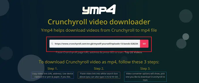 YMP4 - cel mai bun program de descărcare video Crunchyroll.