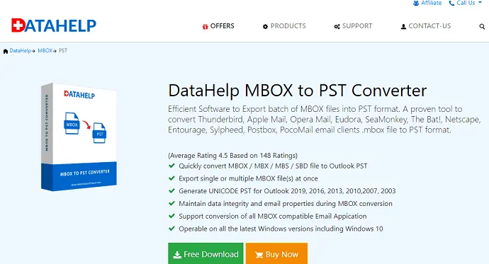 Convertitore Datahelp da MBOX a PST