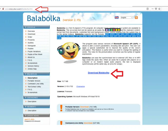 Passo 1 Baixe e instale o Balabolka do site oficial.