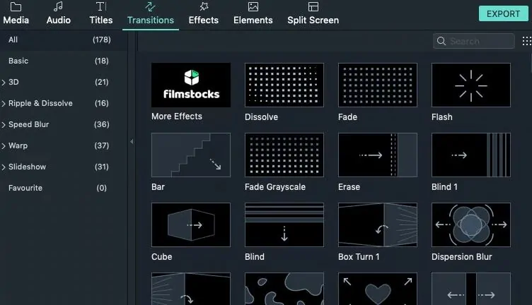 Transiciones del creador de presentaciones de diapositivas Wondershare Filmora9