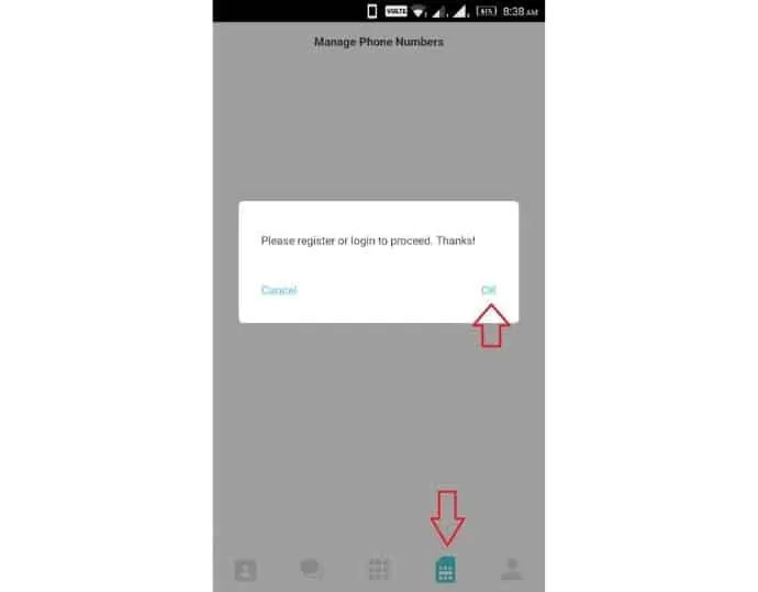 Langkah 2 Ketuk ikon sim, pingme meminta Anda untuk mendaftar atau masuk. Tekan Oke untuk melanjutkan.