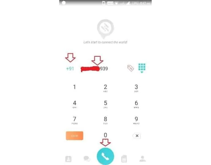 Etapa 5 Selecione um código de país no ícone esquerdo, insira um número e, finalmente, clique no ícone de chamada para fazer a chamada