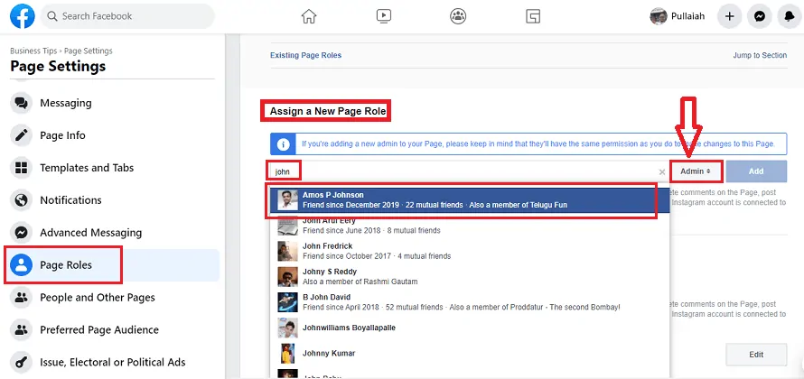 การเพิ่มผู้ดูแลระบบไปยัง Facebook-Page-on-desktop-site