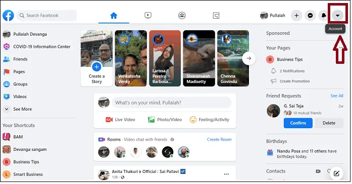 Facebook-Novo-Feed-Conta-ícone-Seta para baixo