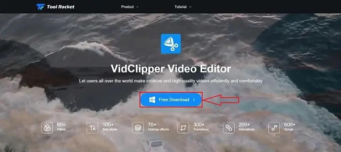 الصفحة الرئيسية لـ VidClipper