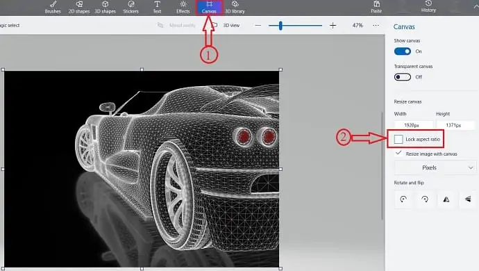 Proporção no Paint 3D