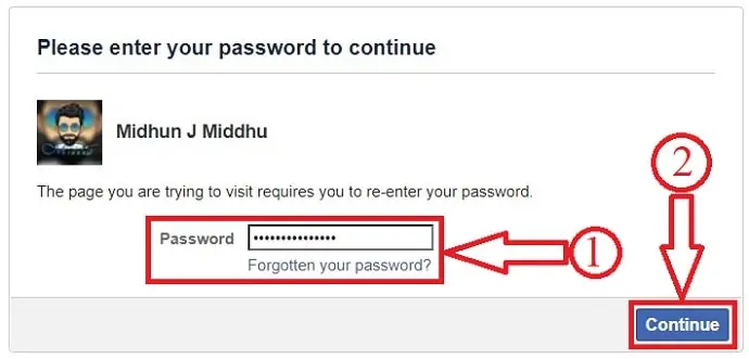 Facebook reinserire la password