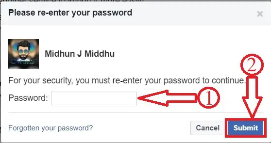 Conferma password Facebook