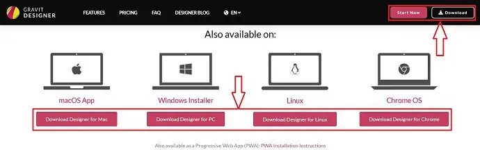 หน้าดาวน์โหลด Gravit Designer