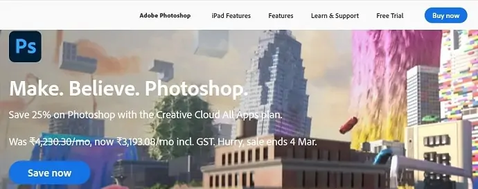 Halaman resmi Adobe Photoshop