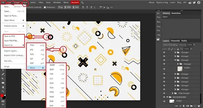 Menyimpan file keluaran di Photopea