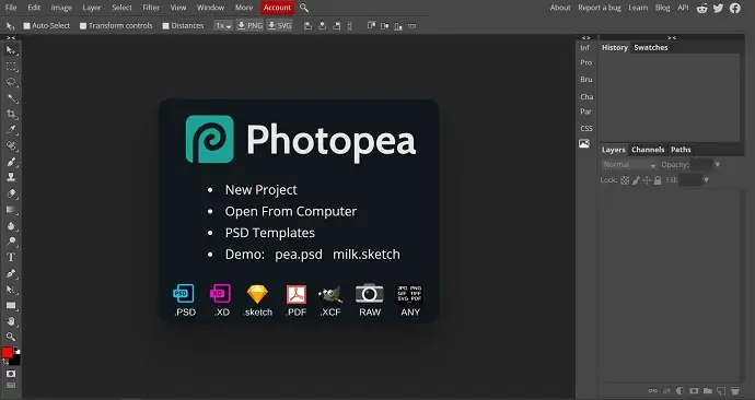 Interface Photopea