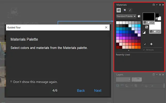 Palette de matériaux dans PaintShop Pro