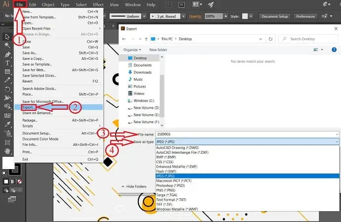 Datei in Adobe Illustrator exportieren