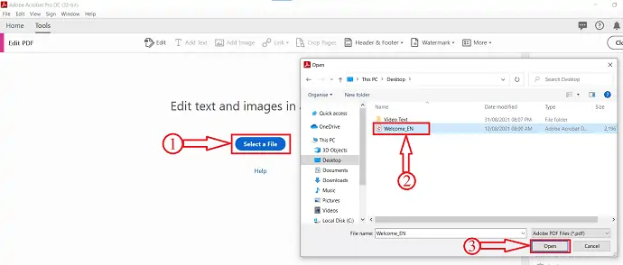 Dosyayı Adobe Acrobat DC'de içe aktarma