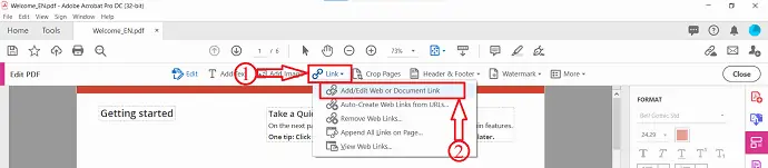 Tambahkan/edit web atau Tautan Dokumen di Adobe Acrobat DC