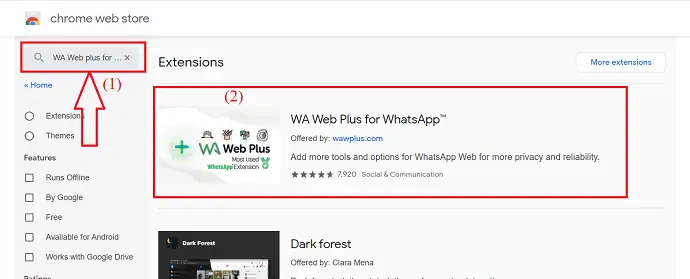 ابحث عن WA Web plus عن WhatsApp