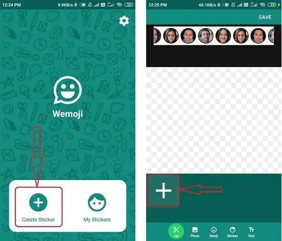 Выберите опцию «Создать наклейку» и нажмите на символ «плюс», чтобы загрузить изображение с устройства.