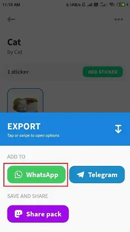 Toque la opción de exportación y seleccione WhatsApp.