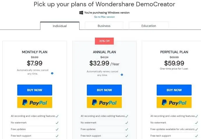 Prezzi di Wondershare DemoCreator