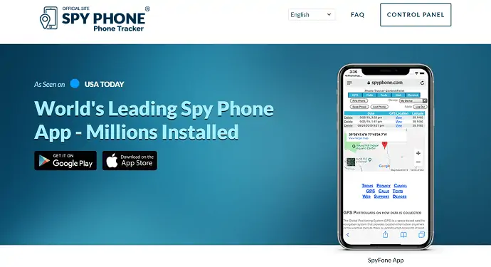 Spy phone labs- 홈 페이지의 Phone Tracker.