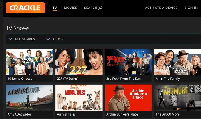 Platform streaming online Crackle.