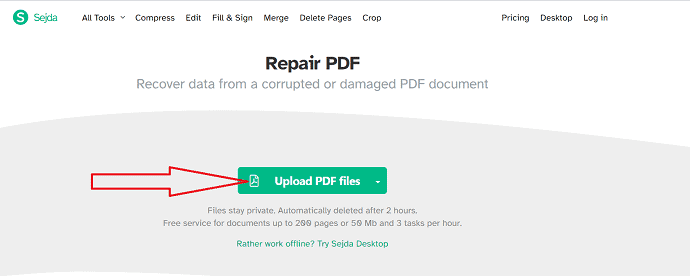 Unggah file PDF yang Rusak.