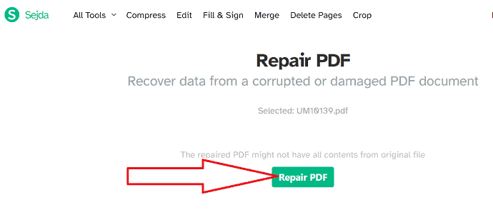 Seleccione la opción Reparar PDF.