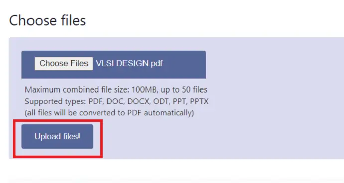 Seleziona l'opzione di caricamento del file