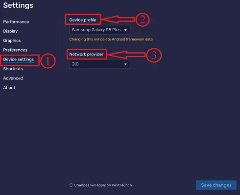 Configuración del dispositivo Bluestacks