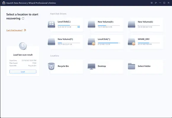 Interfață EaseUS Data Recovery Wizard