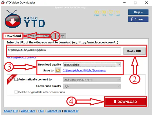 Link de colagem do YTD Video Downloader